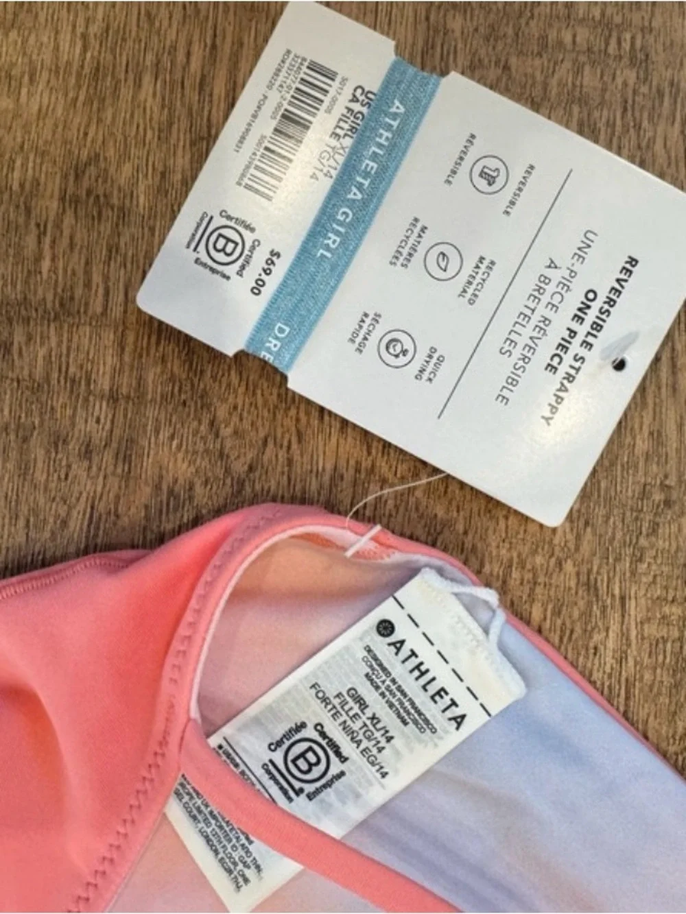 Athleta Girls' Pink Pastel Ombre One-Piece Swimsuit
